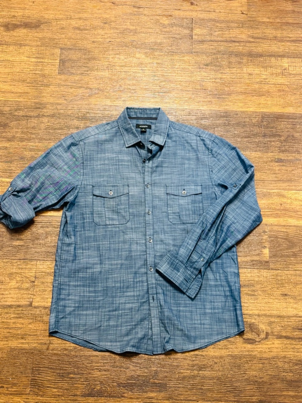 Alfani Chambray Blue Men's Long-Sleeve Button-Down Shirt